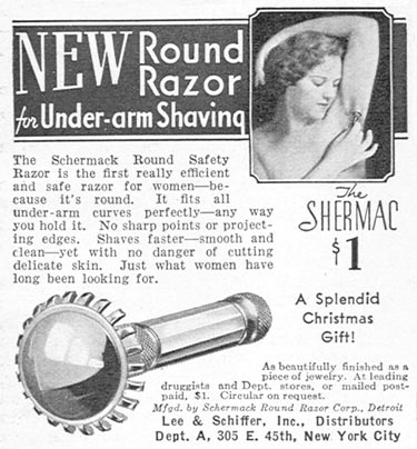 advertising from the 1930s saying that a razor for women makes a splendid christmas gift.
